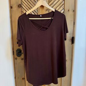 Coffee brown cross front super soft knit top XL